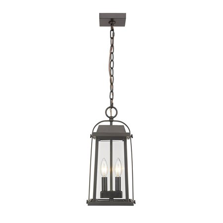 Z-LITE Millworks 2 Light Outdoor Chain Mount Ceiling Fixture, Oil Rubbed Bronze & Clear Beveled 574CHM-ORB
